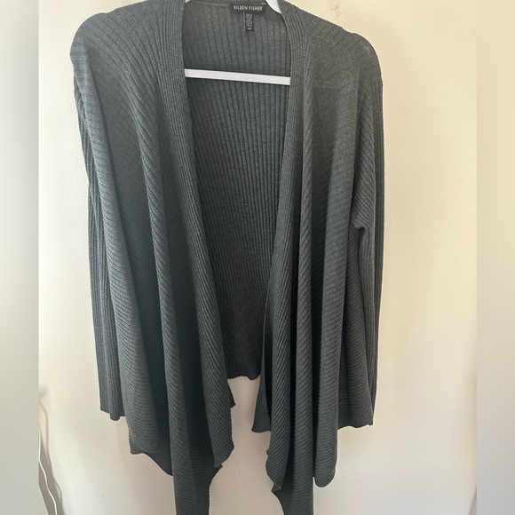 Eileen Fisher waterfall Cardigan Sweater Ribbed charcoal gray Small - Picture 1 of 7